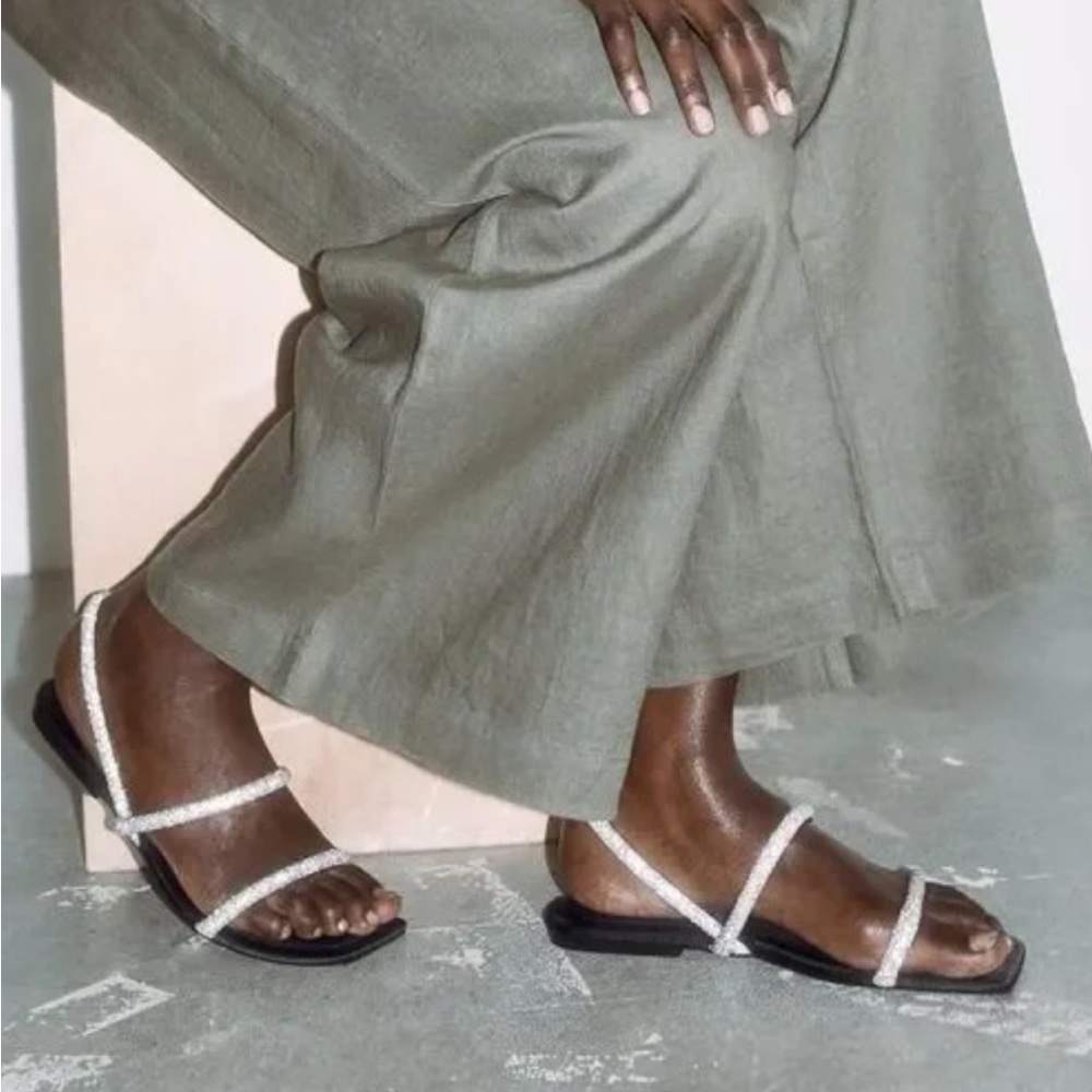 Zara Rhinestone Flat Sandals - Picture 2 of 9